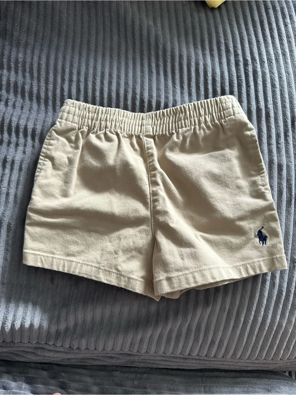 Ralph Lauren Kids Cream Cotton Pull-On Shorts with Navy Pony